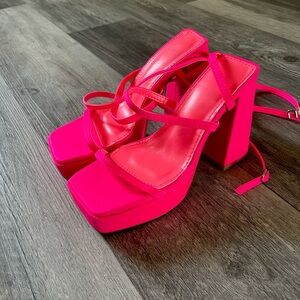 Neon pink chunky heels. Worn once. Size 5